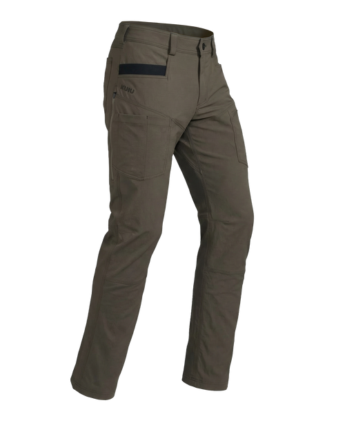 Angled pose highlighting shape and construction of Motive Workgrade Pant in Rodeo Brown